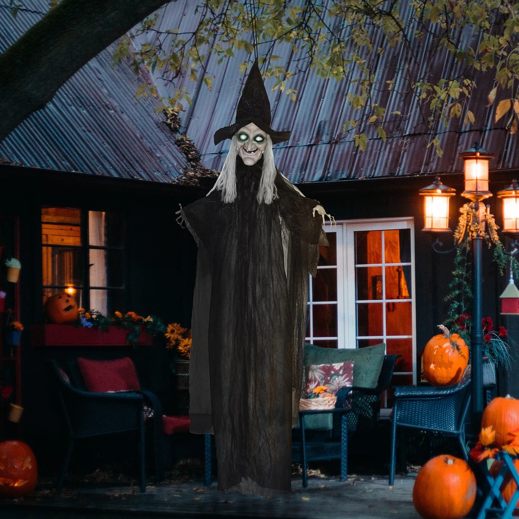 HOMCOM Czarownica na Halloween, Dekoracja z Funkcją Dźwiękową, z Czujnikiem Ruchu, LED, 130 cm x 18 cm x 183 cm
