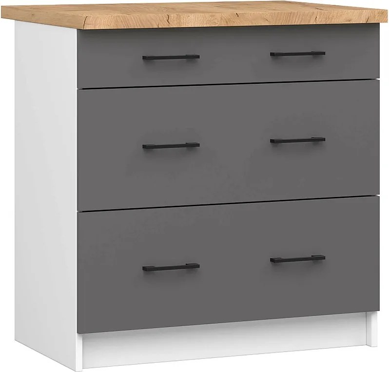 Szafka kuchenna AKORD S80 z blatem system OLIWIA Biała 80 cm 3 szuflady kolor Grafit Szary mat 80x46x85 cm