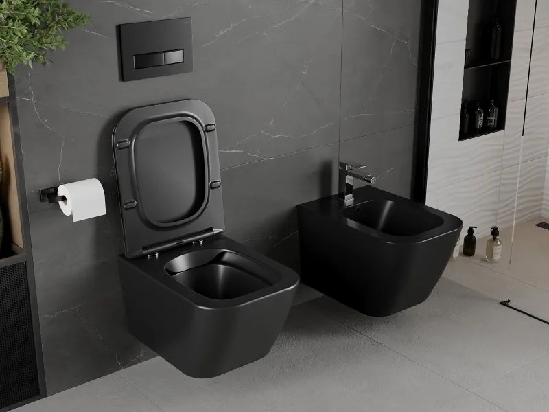 Mexen Madox miska wc Rimless z deską wolnoopadającą slim, duroplast, czarna mat - 30154070