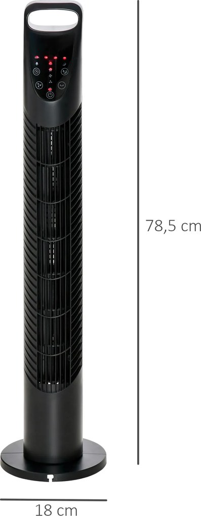 HOMCOM Wieżowy Wentylator, 3 Tryby, Cicha Praca, Timer, Pilot, 18x78,5cm, Czarny
