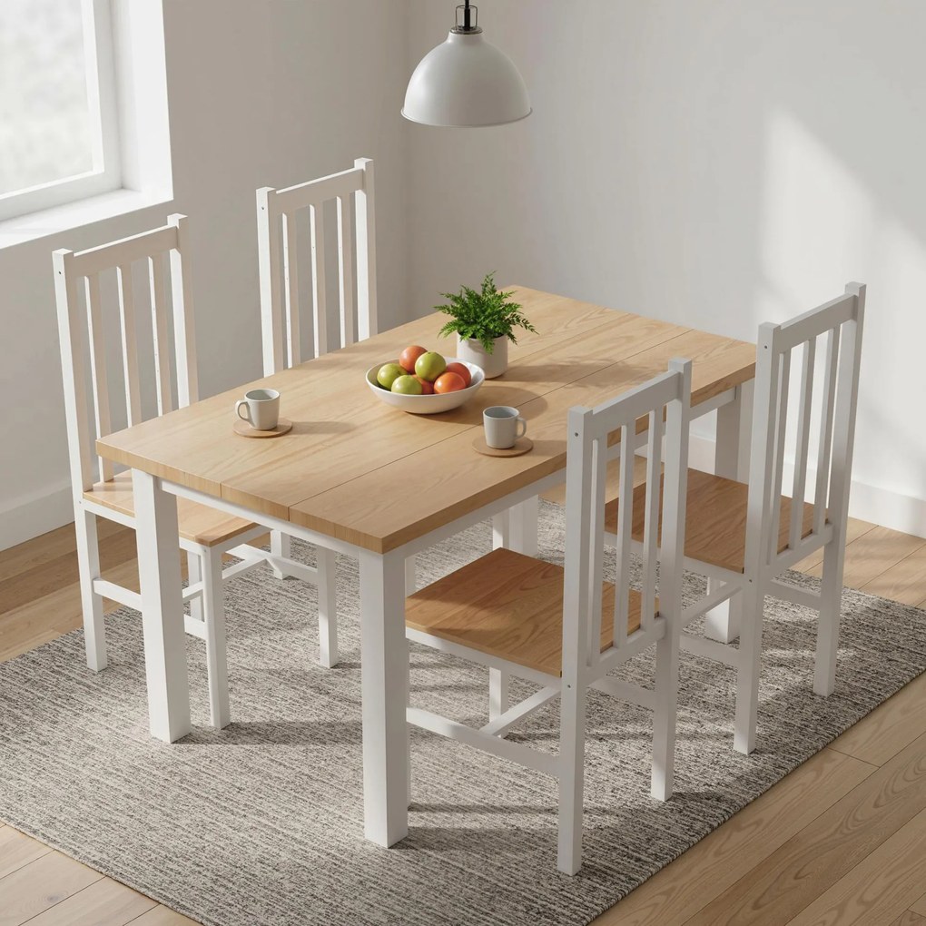 HOMCOM Zestaw 4 krzeseł kuchennych, krzesła do jadalni, drewno lite, nowoczesny design, 38,5 cm x 47,5 cm x 99 cm, naturalne