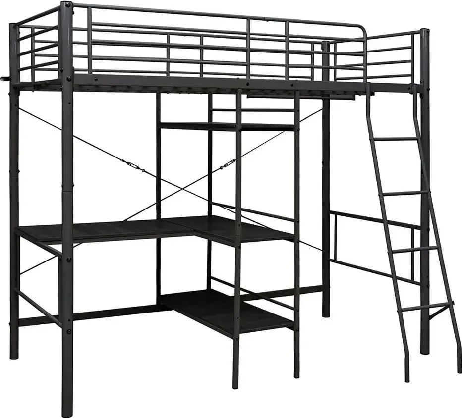 Czarne metalowe łóżko z regałem 90x200 cm H4-K63