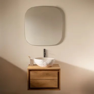 Zestaw Wiszących Mebli Łazienkowych Z Drewna Tekowego Jabari Drewno Tekowe & Nieregularna Z Biały Cementu ↔︎40 - Sklum