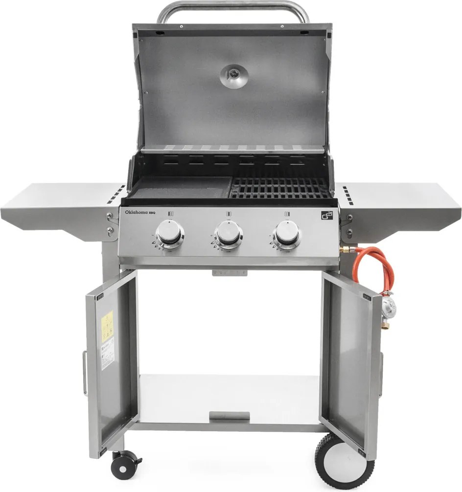 Grill gazowy OKLAHOMA BBQ, 4 palniki, z reduktorem, srebrny Penta CZ