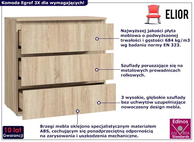 Komoda z 3 szufladami dąb sonoma 80 cm - Elsinor 3X
