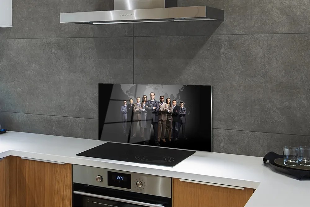 Szkło do Kuchni na Ścianę Mapa Świata z Sylwetkami Ludzi