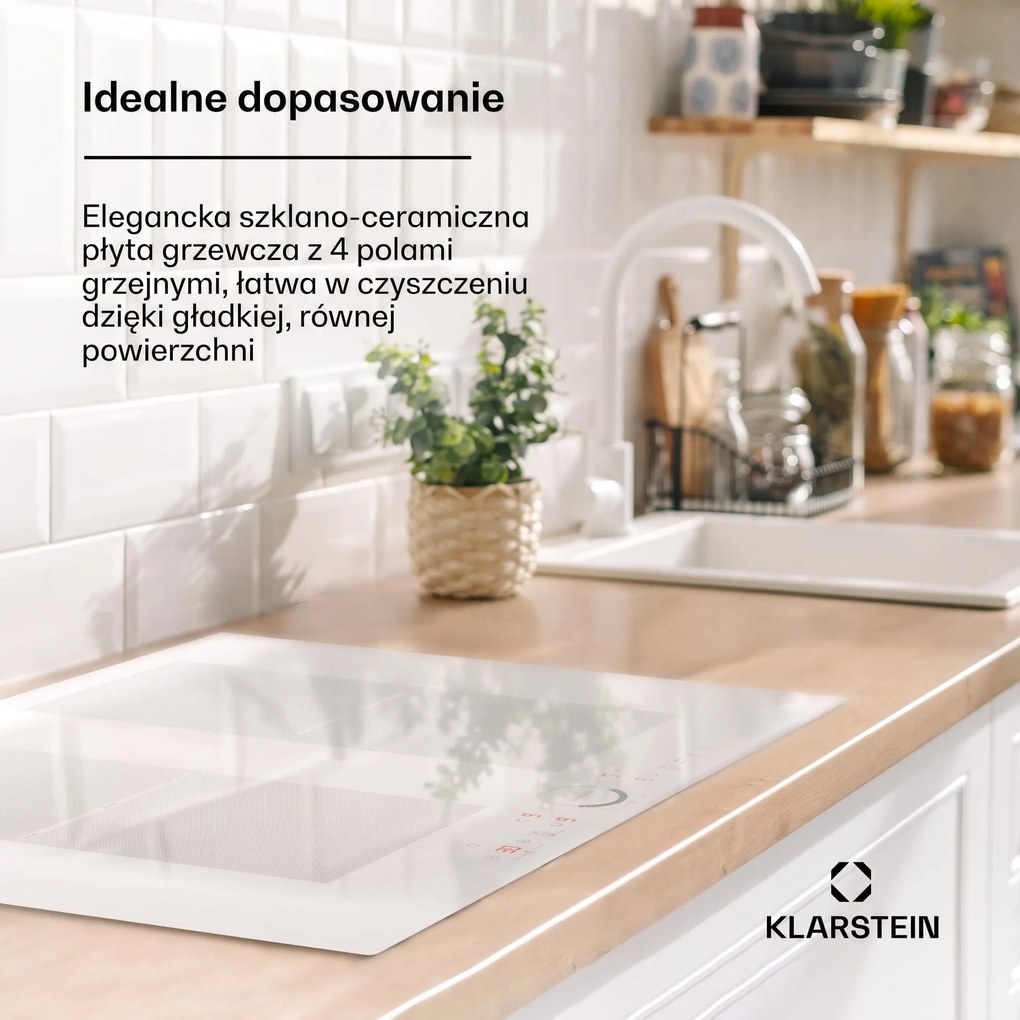 Klarstein Delicatessa 70cm Płyta Indukcyjna 2StrefyFlex 4 Strefy Gotowania Biały