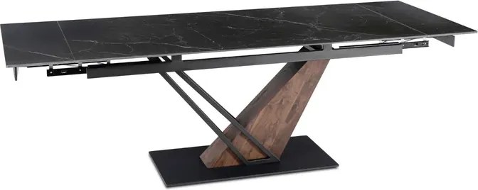 Stół Rozkładany Prostokątny REX 2 180-240 cm Ceramiczny Czarny Marmur/Orzech Japandi
