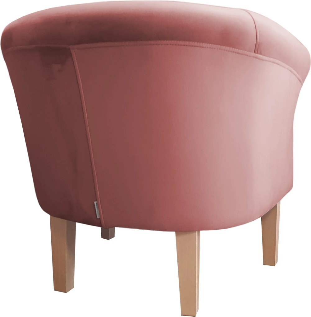 Fotel Milo tkanina Welur wygodny fotel tapicerowany do salonu i sypialni : Kolor nogi - Drewno, Kolor tkaniny - VELVET - MG58, Wysokość nogi - 20 cm
