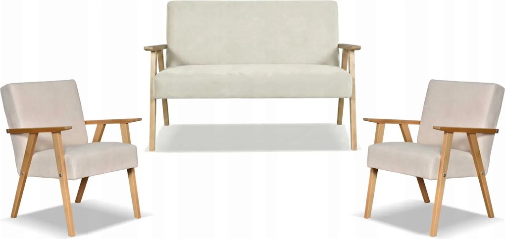 Zestaw mebli PRL retro SOLER sofa fotele Family Meble beżowy welur Hunter