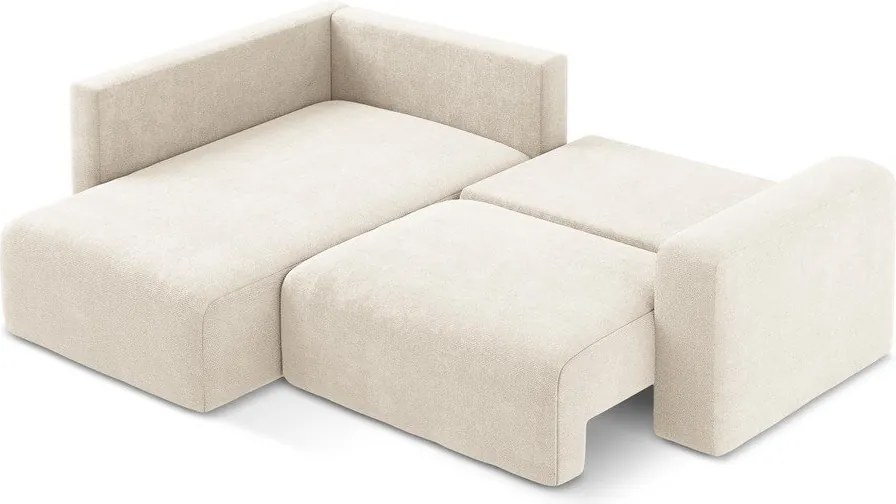 Kremowy rozkładany narożnik ze schowkiem z tkaniny szenilowej (lewostronny/w kształcie litery L) Kona – Makamii