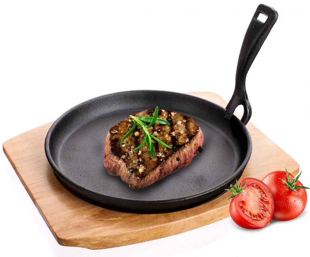 Żeliwna patelnia z odpinaną rączką i drewnianą deską 22cm F8-M39