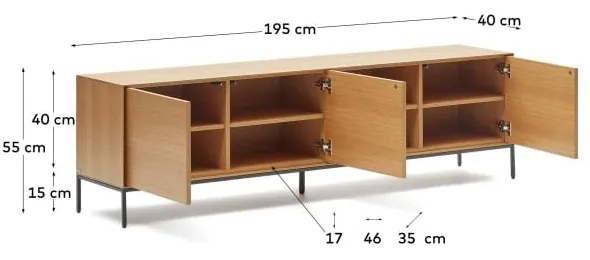 Szafka pod TV w dekorze dębu 195x55 cm Vedrana – Kave Home