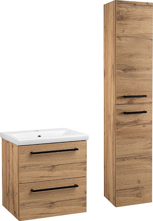 Zestaw do Łazienki 50cm Szafka z Umywalką Słupek Wysoki Dąb Wotan Aster