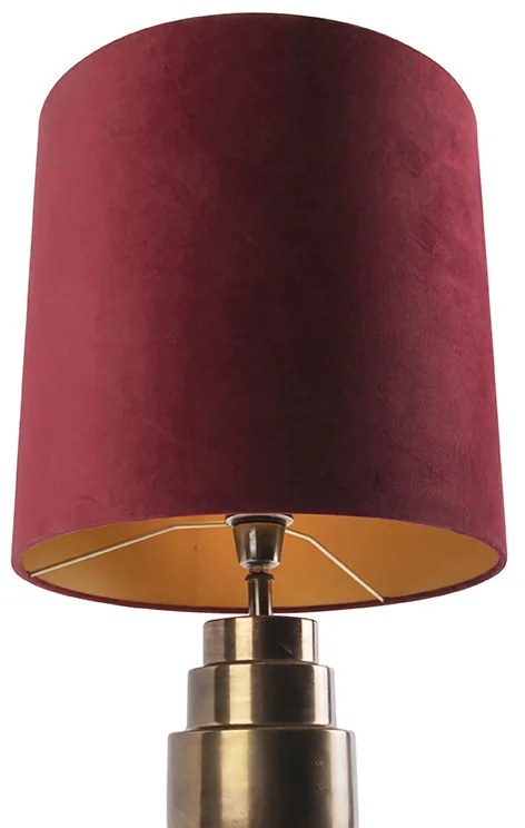 Lampa stołowa art deco brąz klosz welurowy czerwony 40cm - Bruut ArtDeco Oswietlenie wewnetrzne