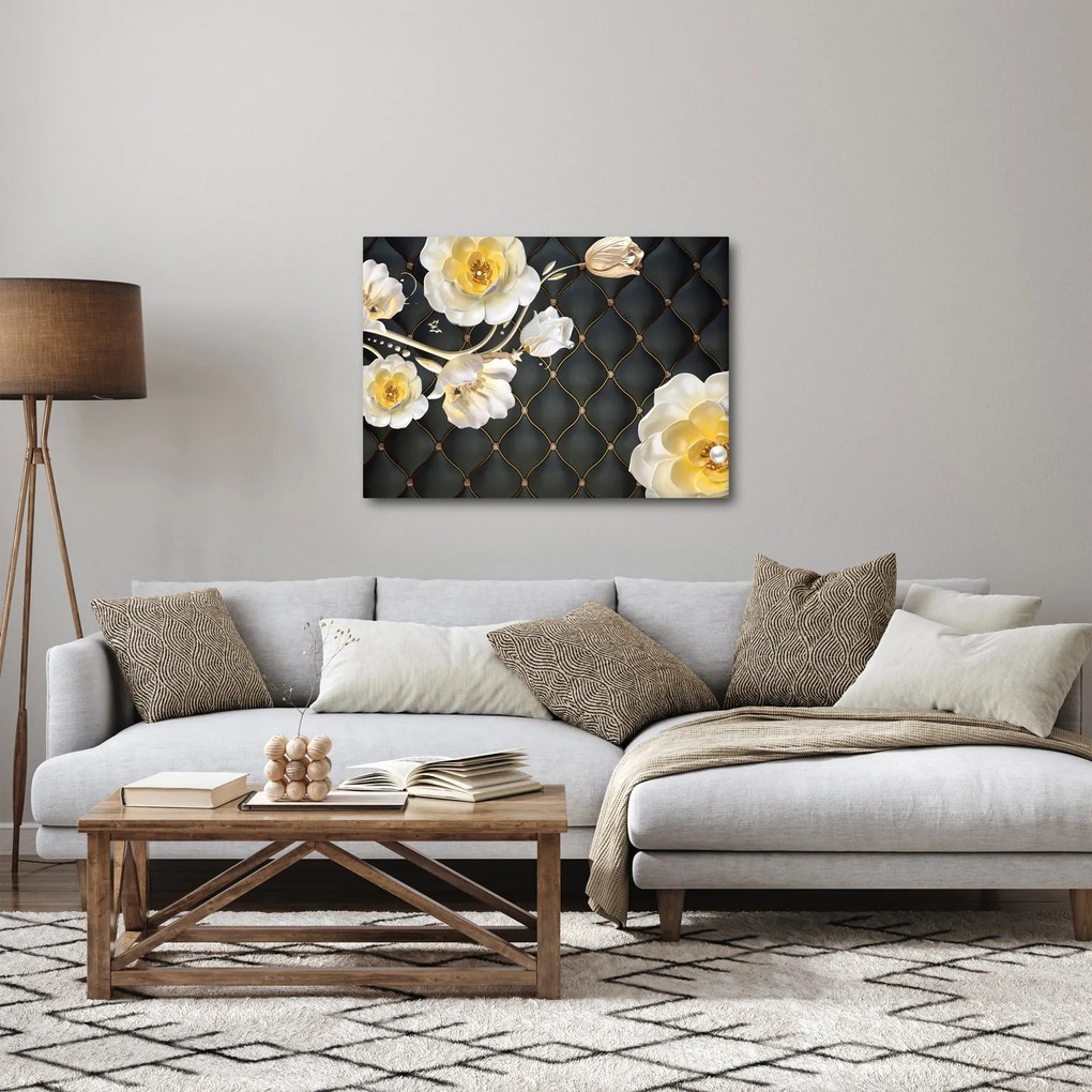 Obraz białych kwiatów róży (70x50 cm)