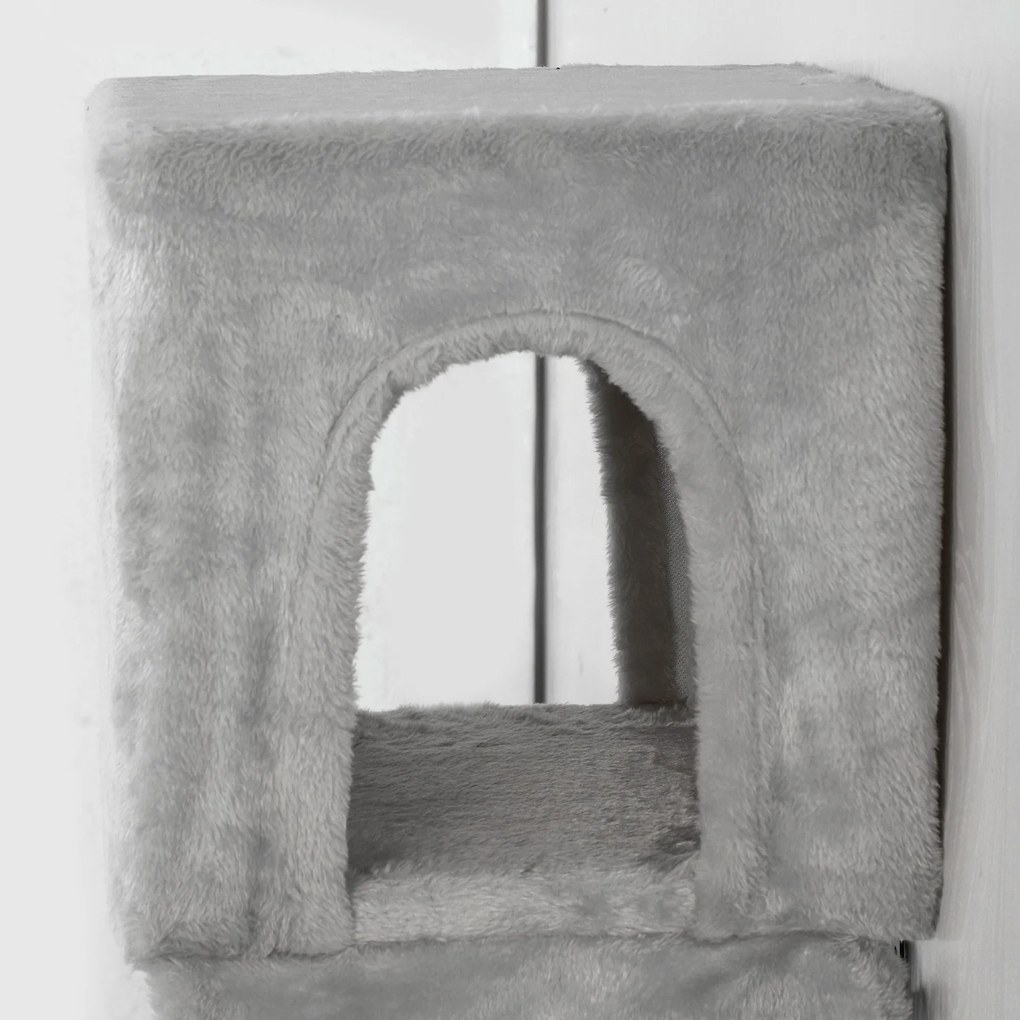 PawHut Ścianka Wspinaczkowa dla Kotów 6-elementowy zestaw z domkiem dla kota, hamakiem, platformą, drapakiem Szary