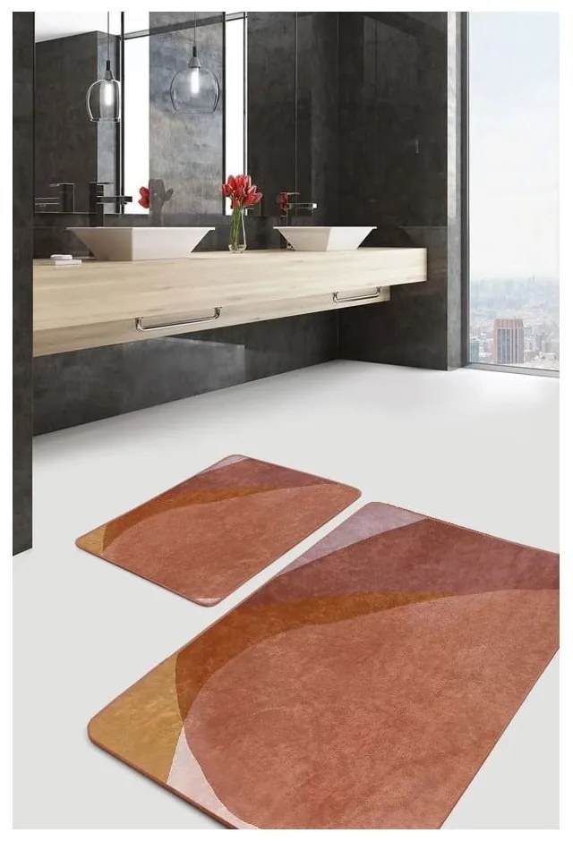 Brązowe aksamitne dywaniki łazienkowe zestaw 2 szt. 60x100 cm – Mila Home