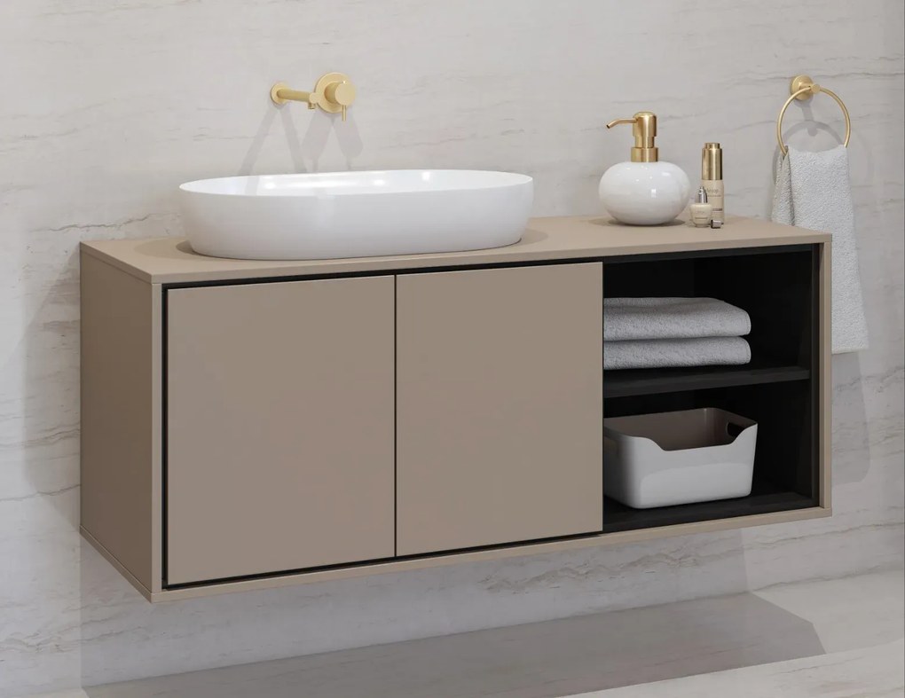Szafka pod umywalkę nablatową GAJA 2D 120cm congo/czarna z regałem HELVETIA