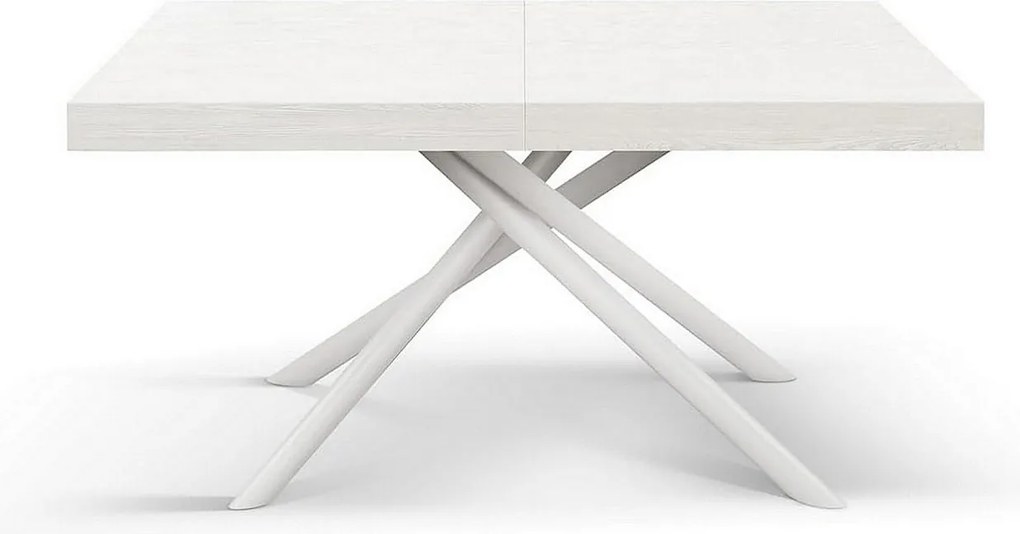 Stół drewniany, biały jesion, biała podstawa, wym.140x90-220x90cm - CARRARA