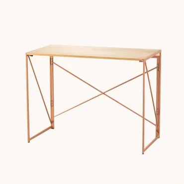 Składane Prostokątne Biurko 100x50 Cm Z Mdf I Metalu Andra Naturalne Drewno – Jasnoróżowe - Sklum