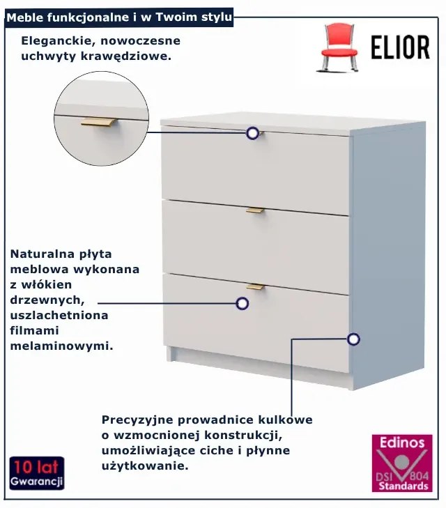 Biała komoda glamour z 3 szufladami C0-E02