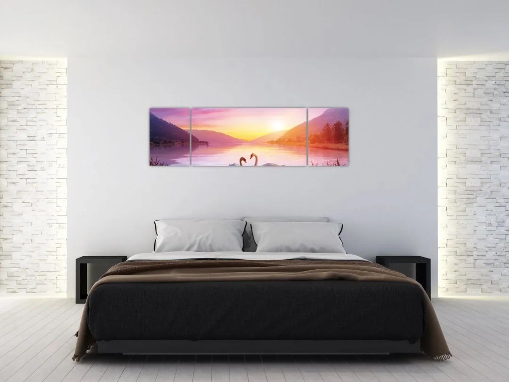 Obraz zakochanych łabędzi (170x50 cm)