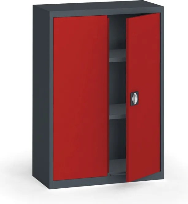 Szafa metalowa, 1150 x 800 x 400 mm, 2 półki, grafitowy/czerwona