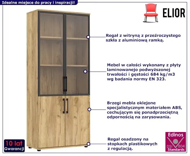 Zamykany regał biurowy z witryną dąb craft - Dergo
