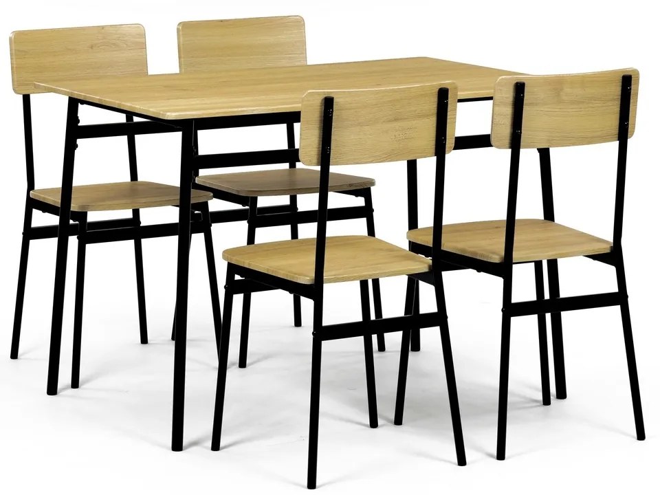 Zestaw jadalniany Industrial z 4 krzesłami, 110 x70 x 76 cm, dąb dziki