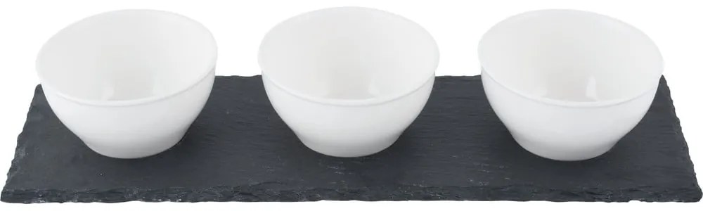 Zestaw 3 białych porcelanowych miseczek do dipów z podstawką Mikasa
