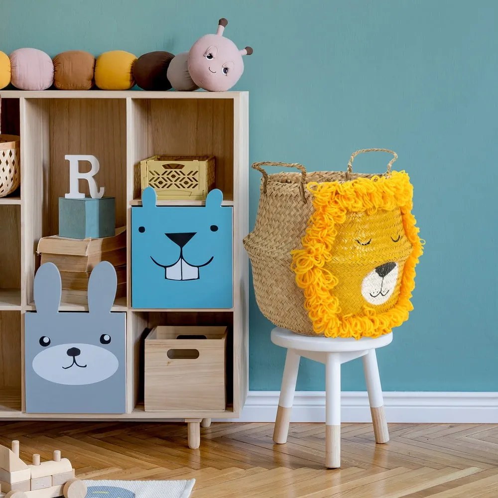 Żółto-naturalny kolorze dziecięcy kosz na zabawki z trawy morskiej ø 30x28 cm Lion – Compactor