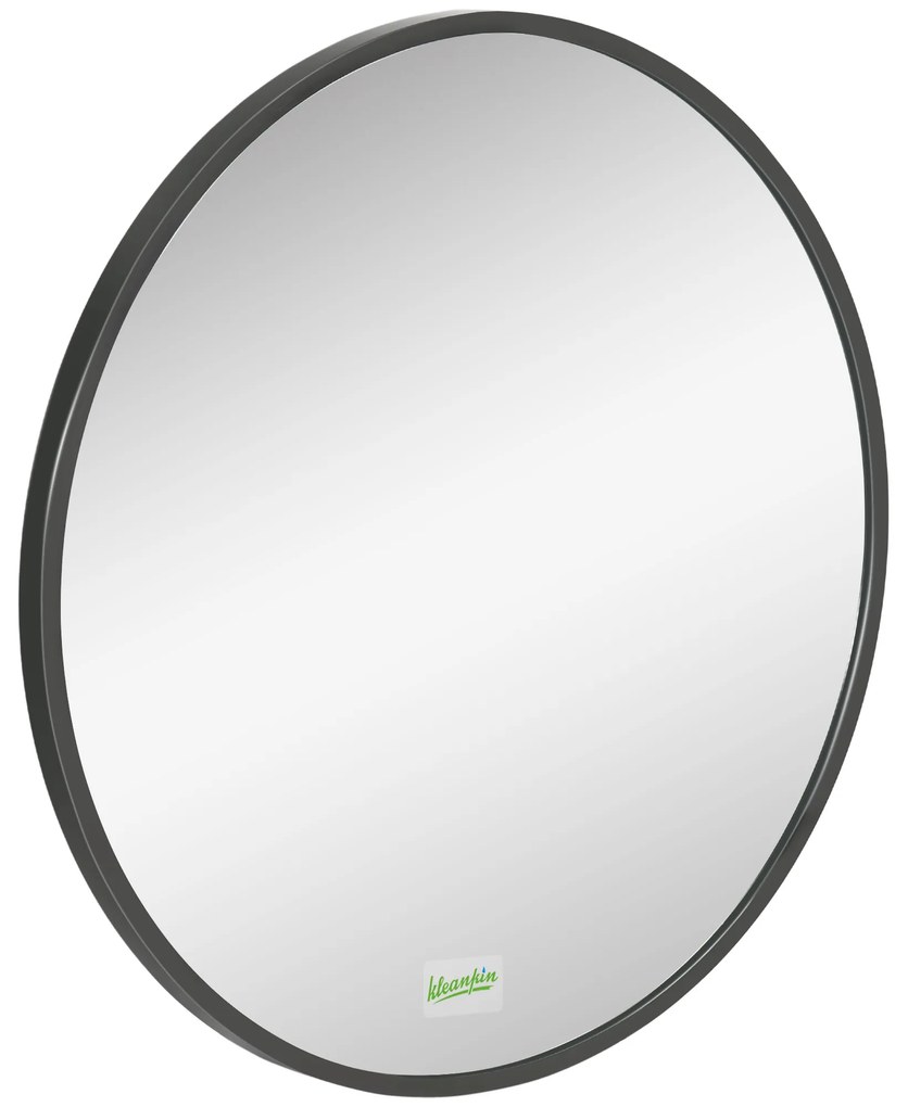 kleankin Okrągłe Lustro Ścienne do Łazienki, Sypialni, Korytarza, Metalowa Rama, Kolor: Czarny, Ø50
