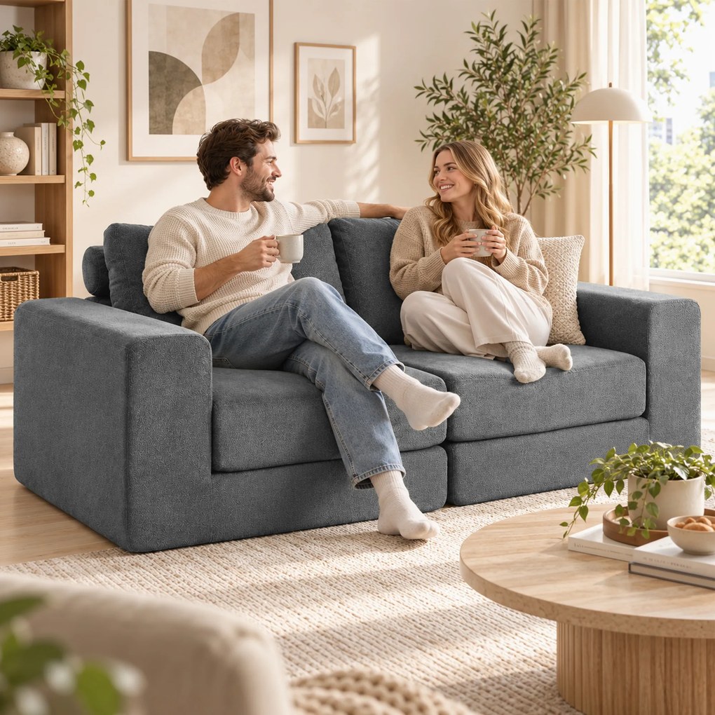 HOMCOM Sofa rozkładana 4-w-1 z funkcją spania, rozkładana, poduszki, 2-osobowa, szara | Aosom PL