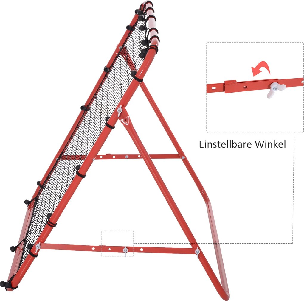 Rebounder Piłkarski HOMCOM z Regulacją Kąta - Wzmocnione Powrótne Ściany do Treningów Piłkarskich, Metal i Tkanina PE, Czerwony