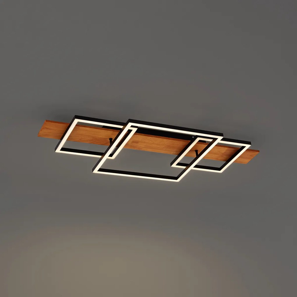 Designerska lampa sufitowa czarna kwadratowa z LED, 3-stopniowa regulacja ściemniania, 3-źródła światła - Nimue