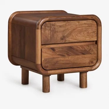 Prostokątny Stolik Nocny 50x45 Cm Z Drewna Mango Gina Ciemny Drewniany Uchwyt - Sklum