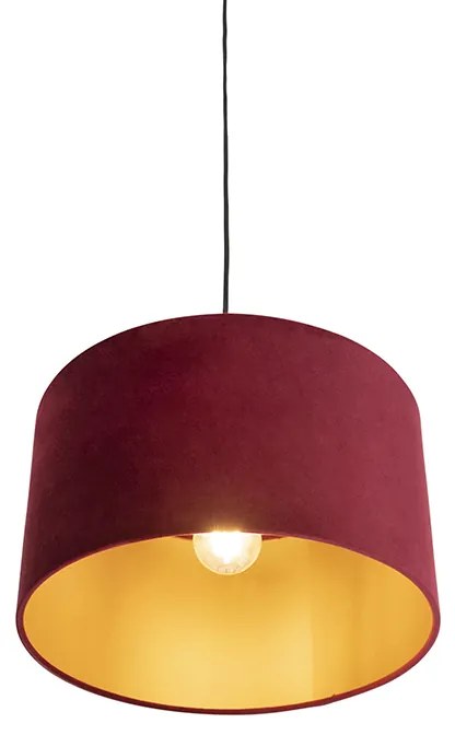 Czarna lampa wisząca z czerwono-złotym abażurem z weluru 35 cm - Combi klasyczny/Antyczny Oswietlenie wewnetrzne