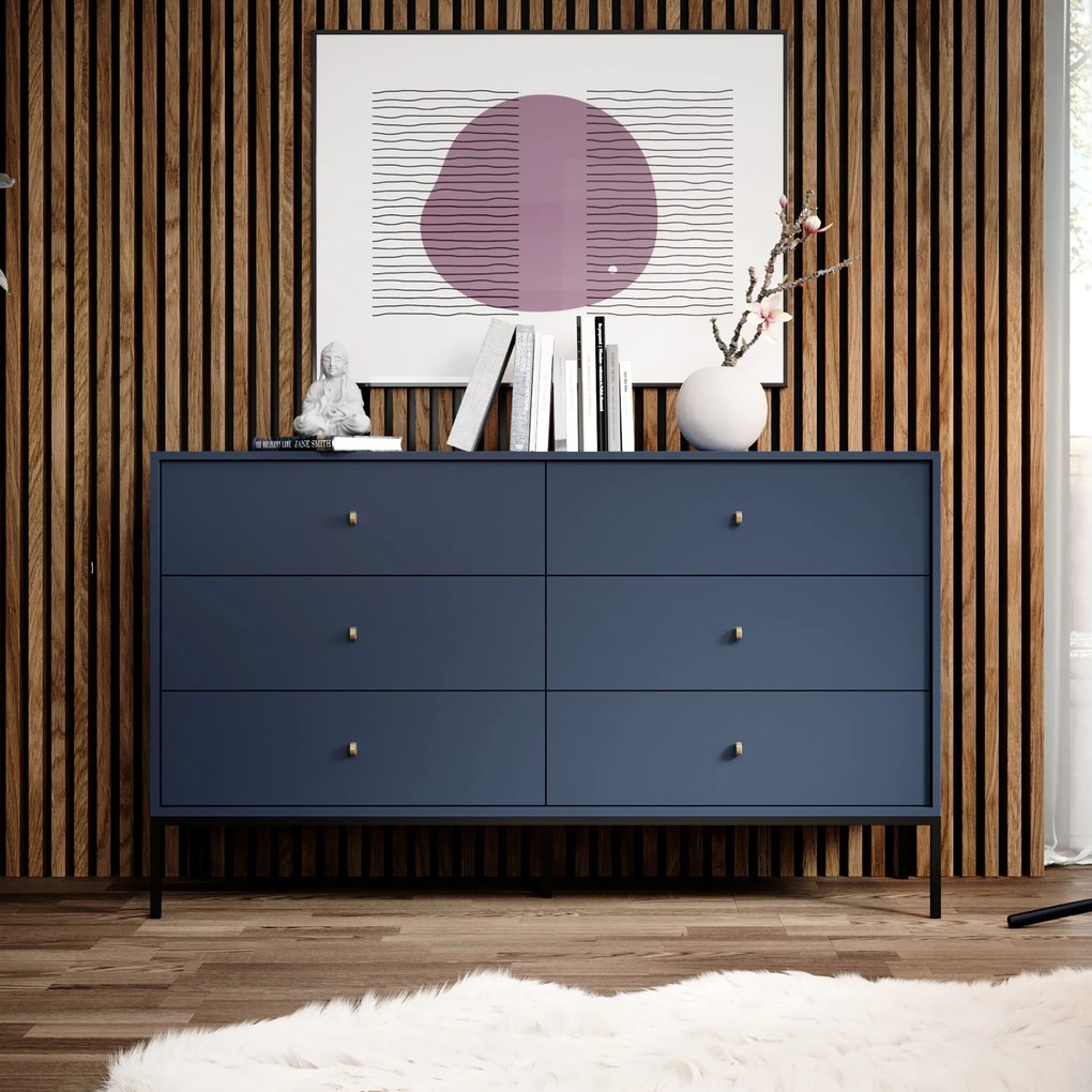 Komoda MONDO 154 cm do Salonu Sypialni 6 Szuflad Odcienie granatowego