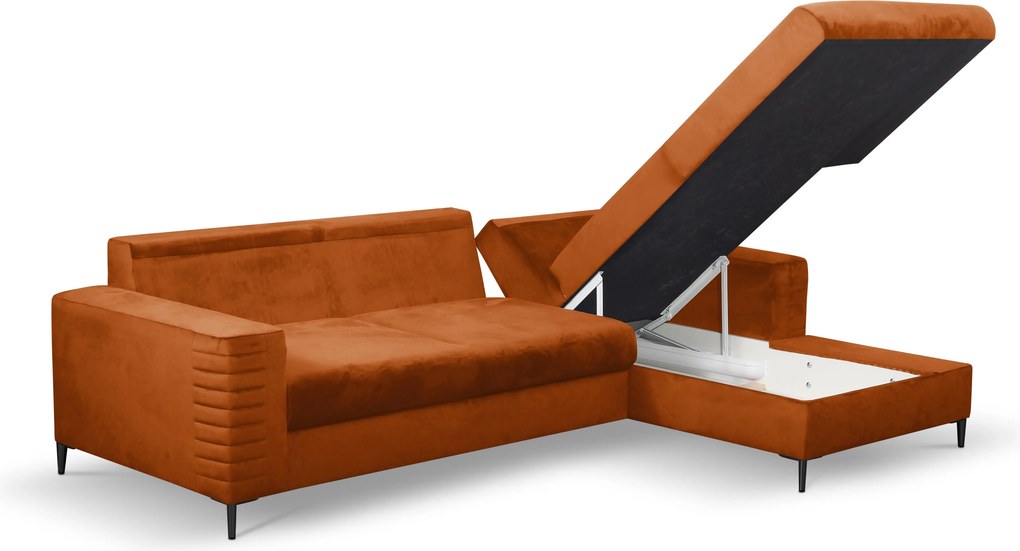 Masseno Narożnik GRIFO z funkcją spania i pojemnikiem na pościel Narozniki L, Rozkładana sofa - Brązowy, VELLUTO RUST 33