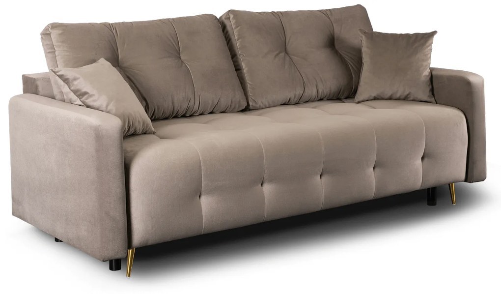 Sofa z Funkcją Spania SEUL Rozkładana Dwuosobowa Welurowa Beżowa Nowoczesna do Salonu