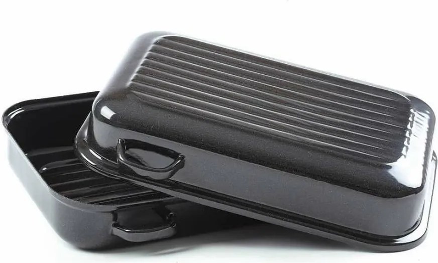 Belis Emaliowany brytfanna podwójna z żebrowaniem i uchwytami bocznymi, 40 cm