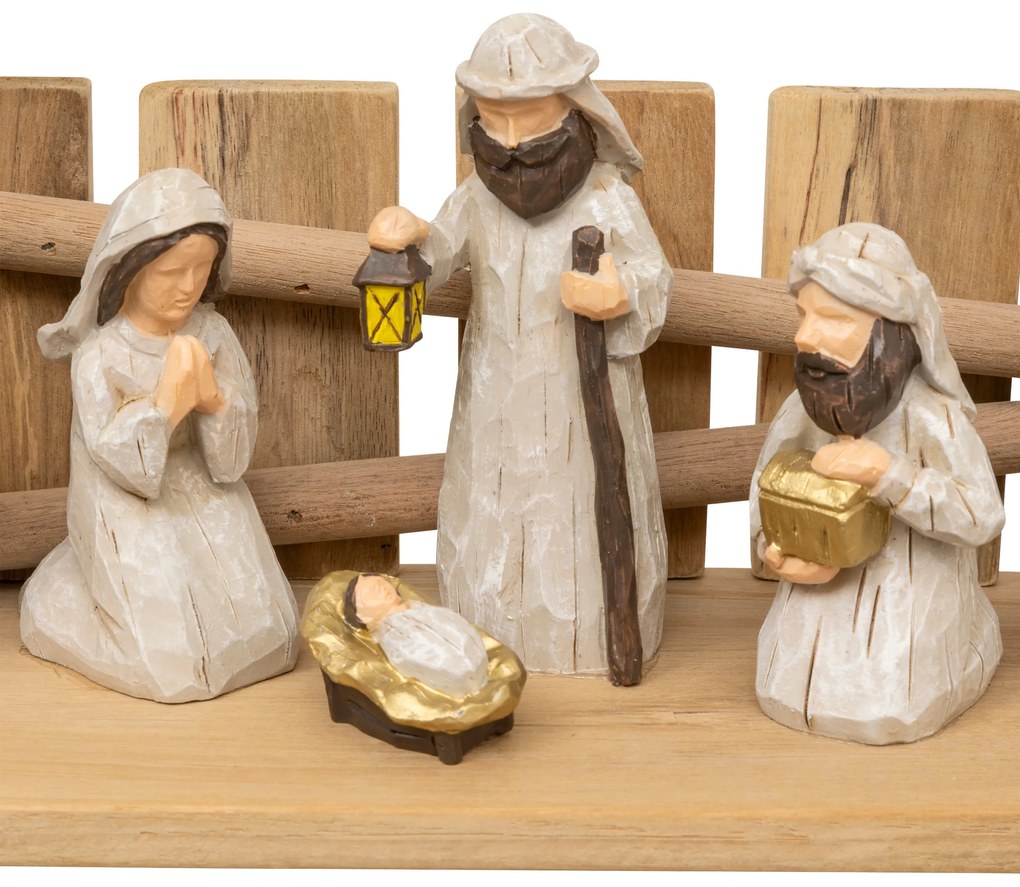 Szopka bożonarodzeniowa + 7 figurek, 30 x 18 cm