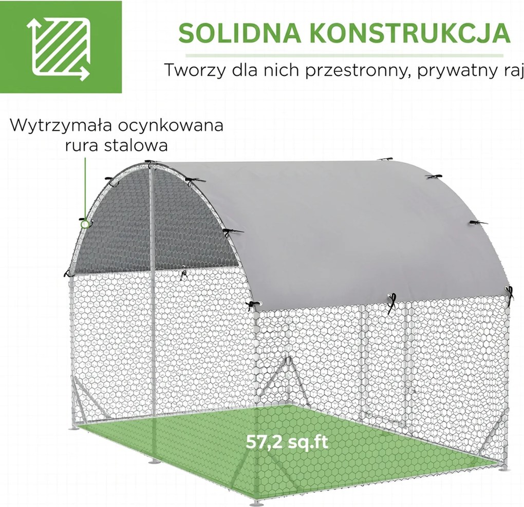 PawHut Wybieg dla małych zwierząt na zewnątrz, dla kur, królików, kaczek, stabilna konstrukcja, stal i materiał Oxford