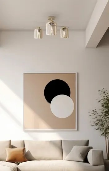 Lampa sufitowa beżowa z trzema kloszami i beżowym stelażem L6-K37