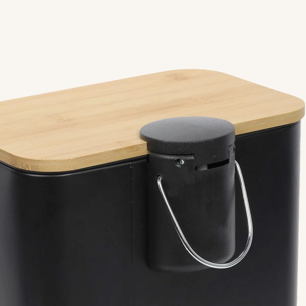 Wąski kosz łazienkowy z bambusem ZETRU, 5 l