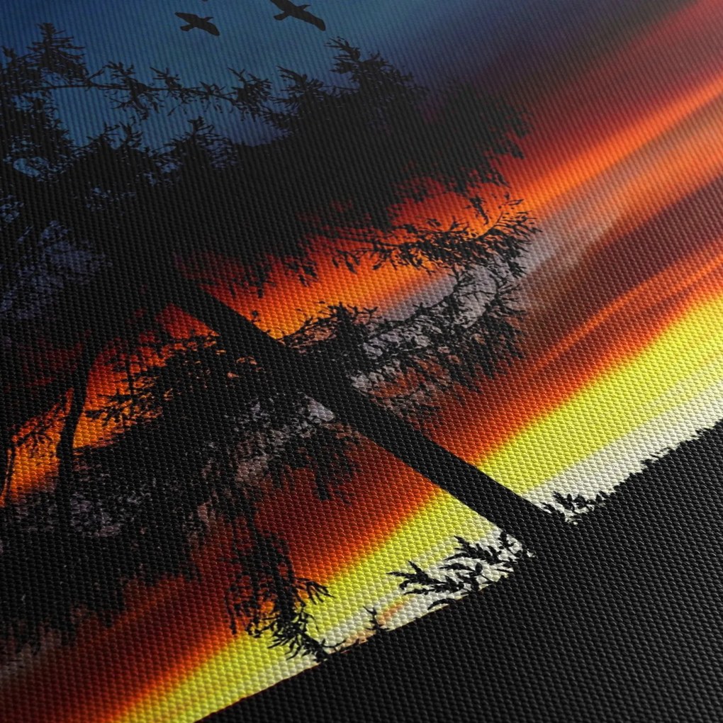 Obraz - Sylwetka wilka (z zegarem) (90x30 cm)