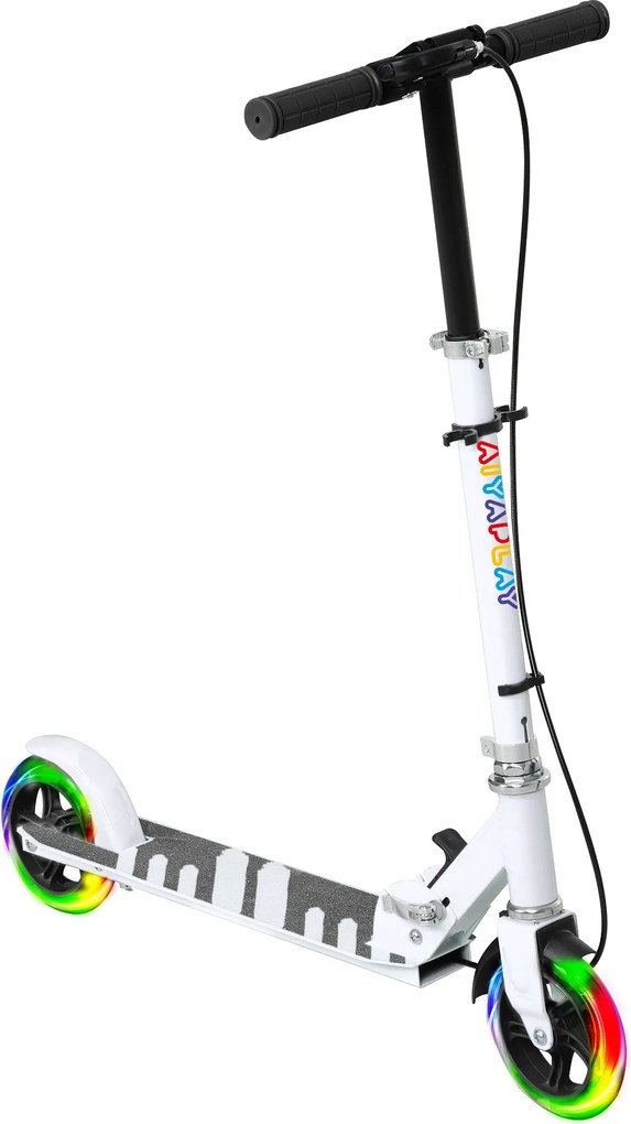 AIYAPLAY Hulajnoga dziecięca, podwójne hamulce, metalowa rama, podpórka, składana, 3-8 lat, Weiß