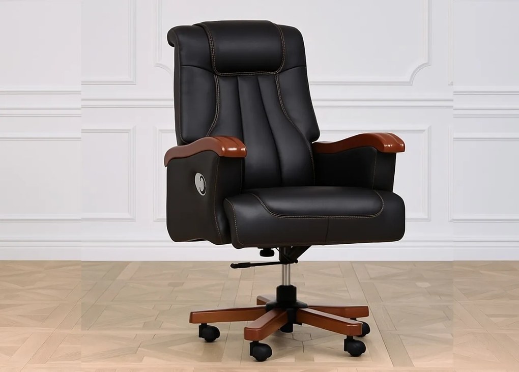 Stylowy skórzany fotel gabinetowy Prestige. Klasyczny fotel do biura. Ekskluzywny design i wysoka jakość. Meble gabinetowe do kancelarii.