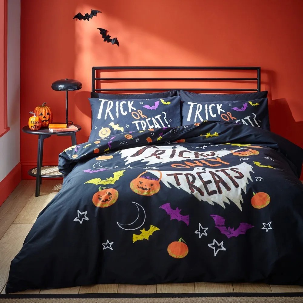 Czarna pościel dwuosobowa 200x200 cm Halloween Trick or Treat – Catherine Lansfield